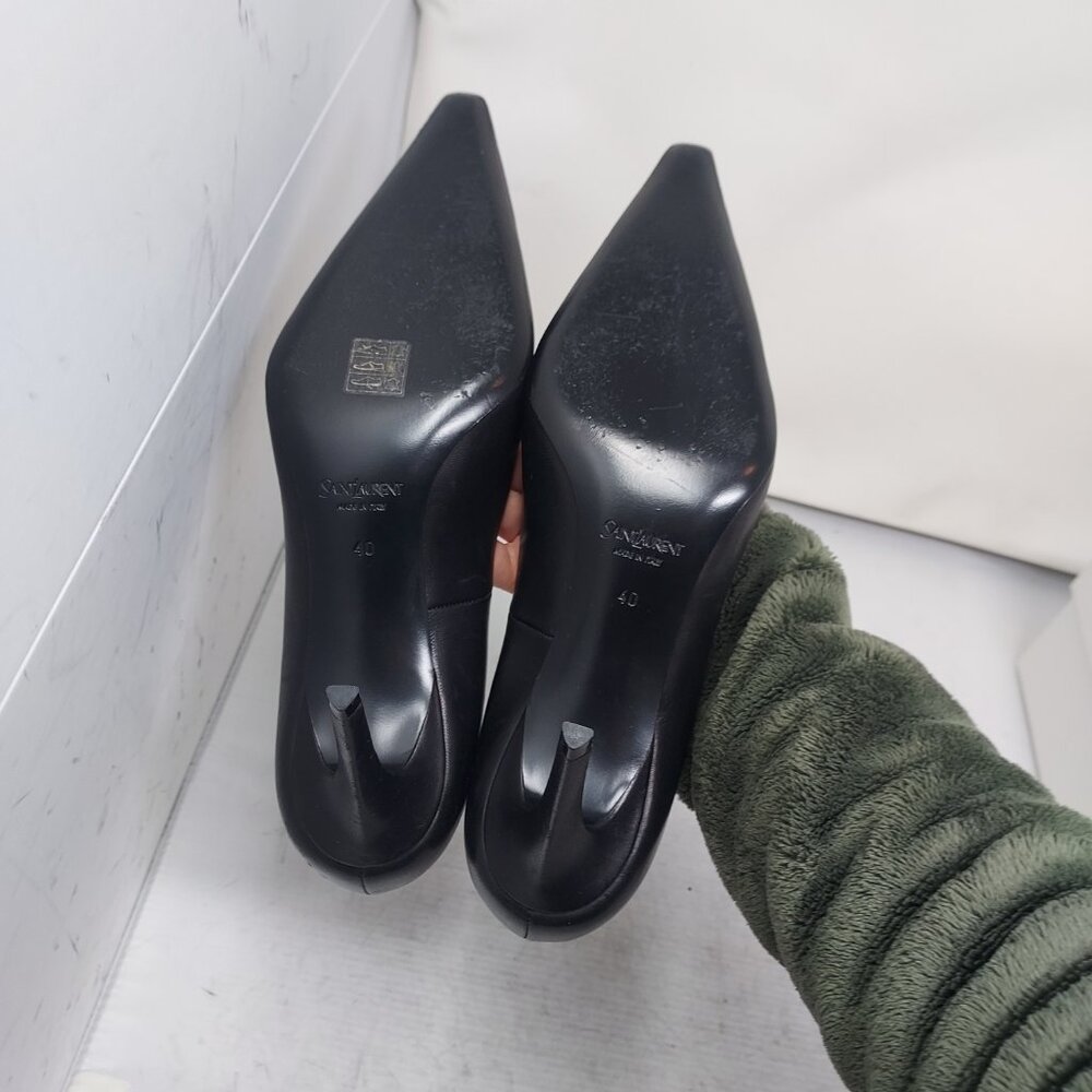 Saint Laurent YSL Anne-Marie Black Leather Square Toe Pump Shoe - Picture 2 of 13